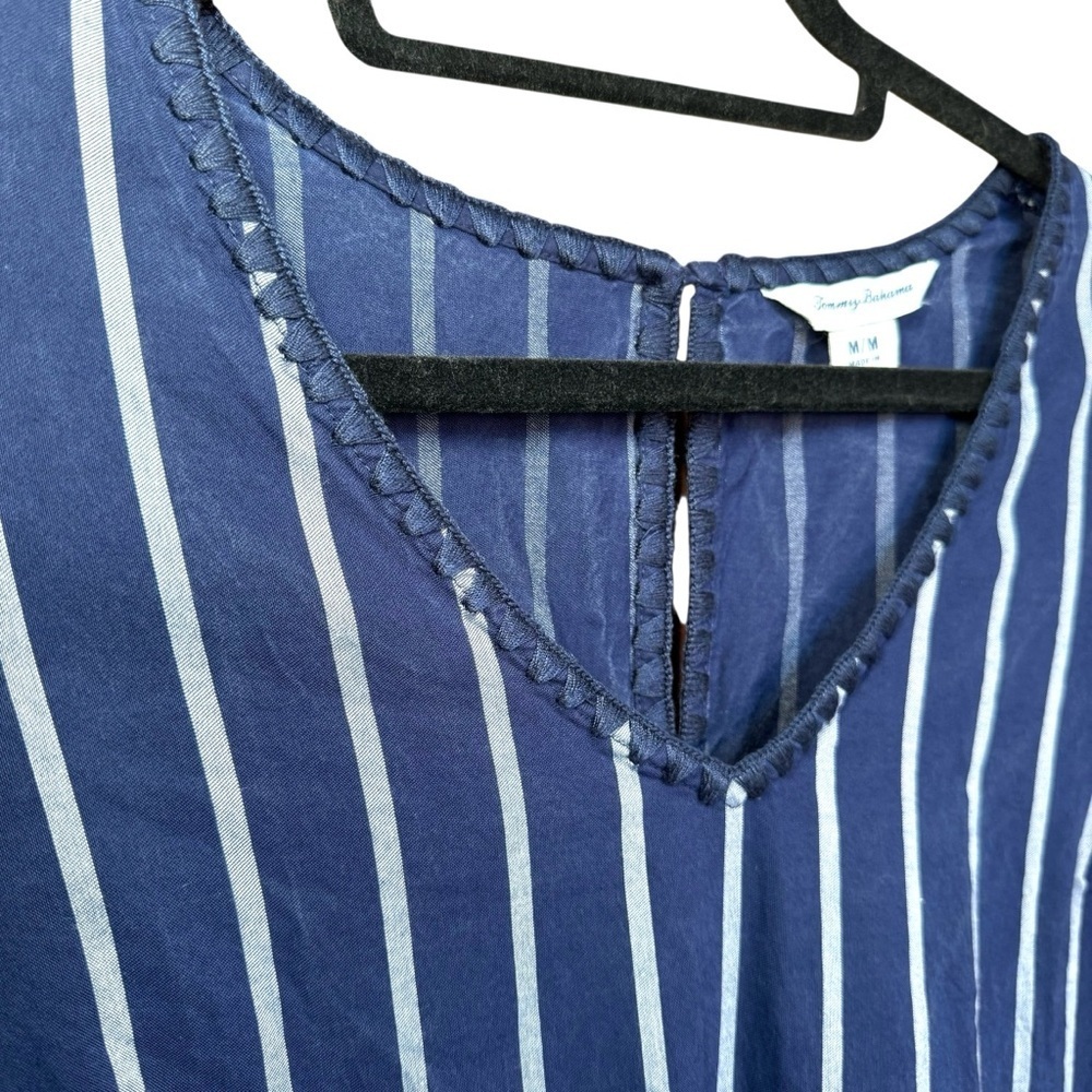 Tommy‎ Bahama Navy White Vista Stripe Flutter Sleeve Dress Size Medium - Picture 5 of 13